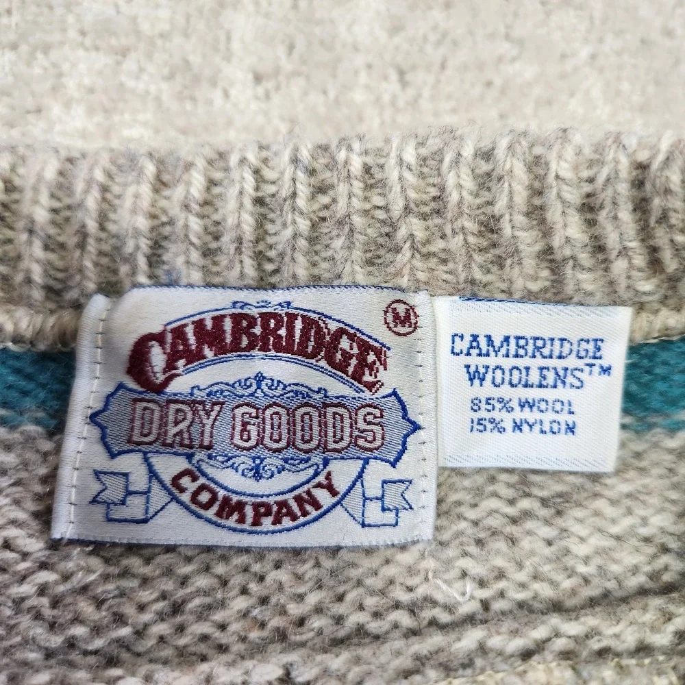 Vintage Cambridge Woolen Sweater Women Medium Wool Blend Chunky Knit Striped USA